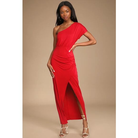 Lulus Dresses & Skirts - NWT Lulus Take Me Out Red One Shoulder Maxi Dress Cocktail Event Womens Small